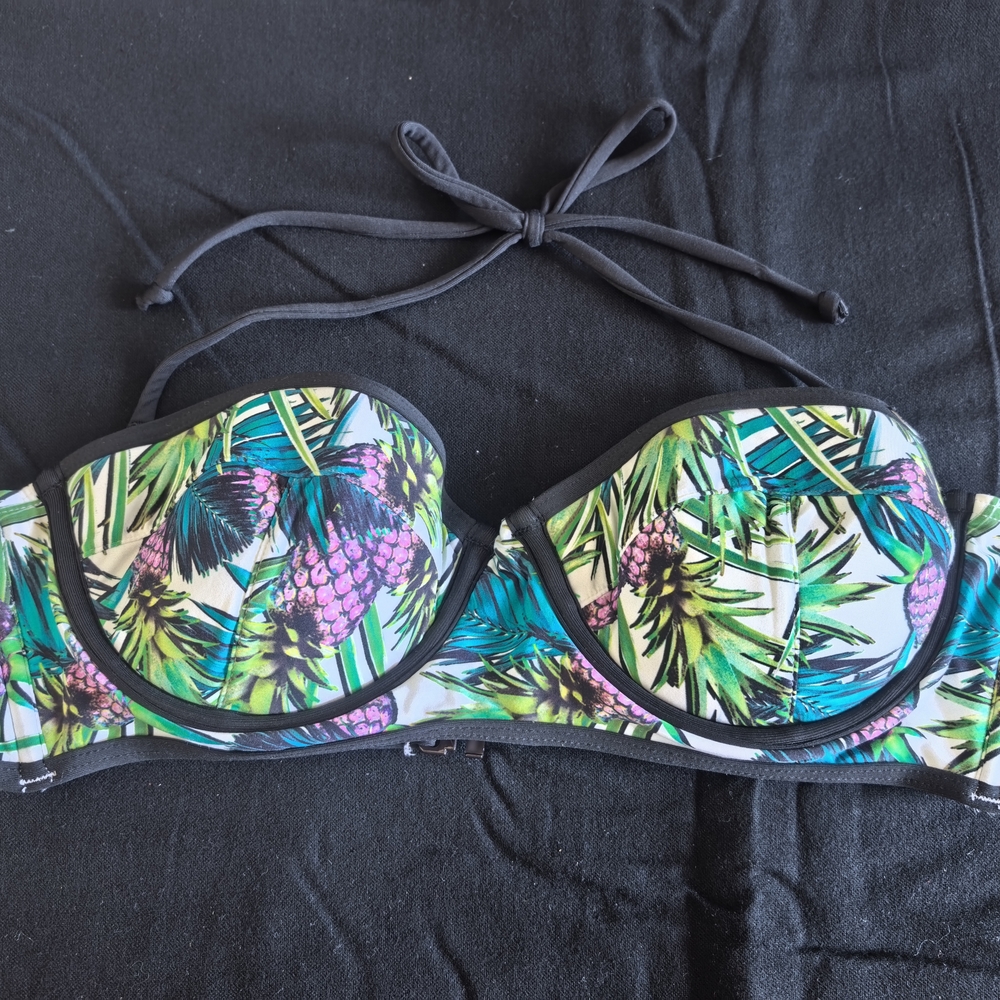 O'Neill Multicolor Tropical Pineapple Bandeau Bikini Top - Black Trim size M